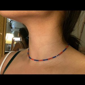 blue and red beaded choker